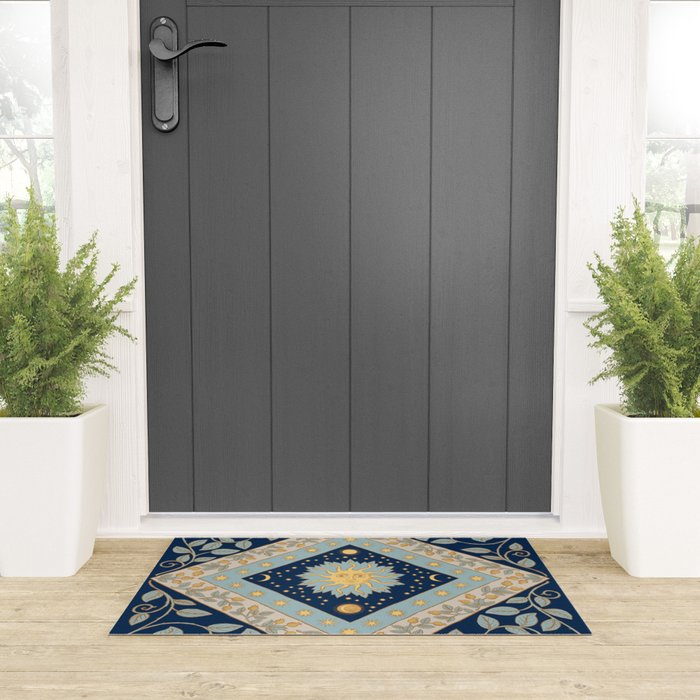 Sun Moon and Stars Celestial Blue Welcome Mat Gallery Image 3