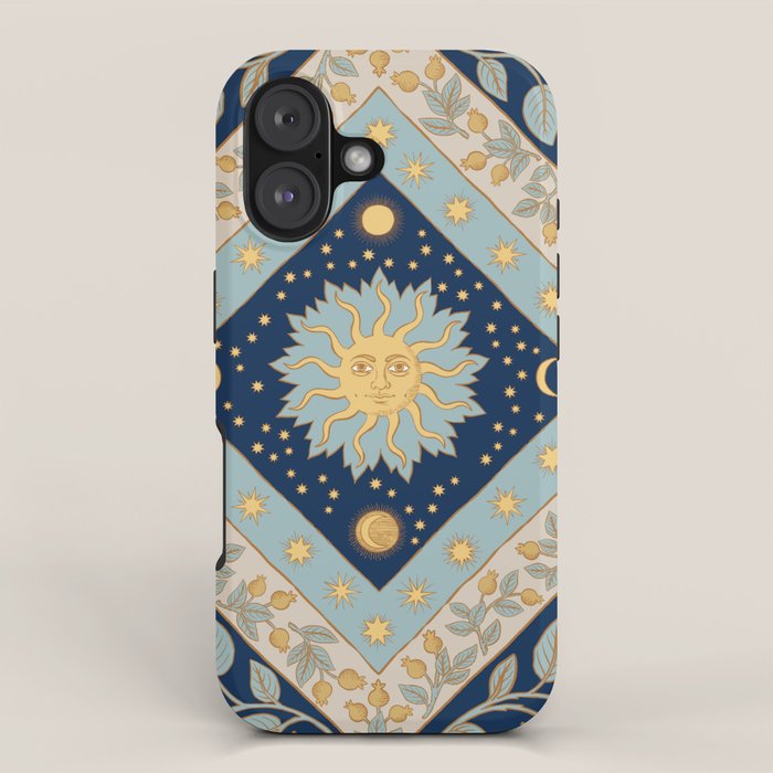 Sun Moon and Stars Celestial Blue iPhone Case Gallery Image 1