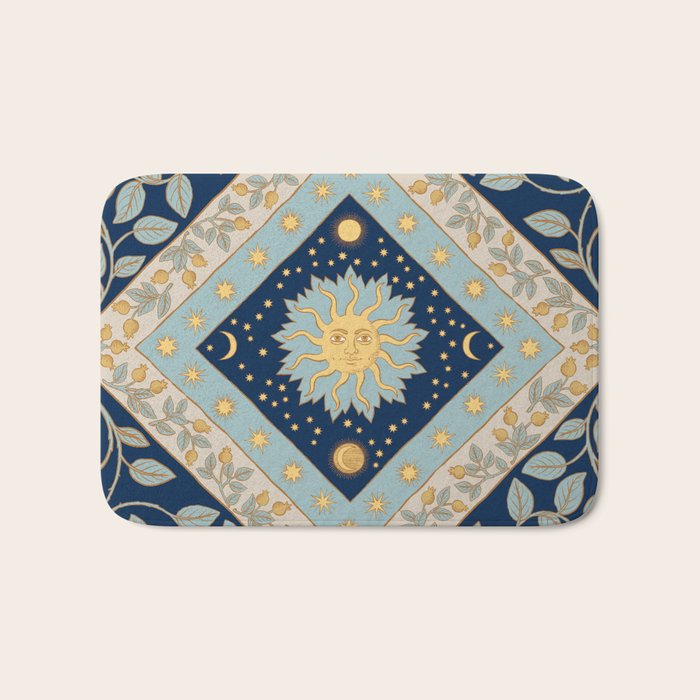 Sun Moon and Stars Celestial Blue Bath Mat Gallery Image 1
