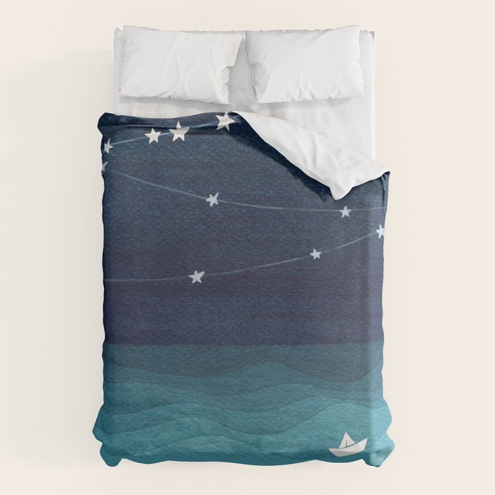 Garlands of stars, watercolor teal ocean Duvet Cover Gallery Image 6