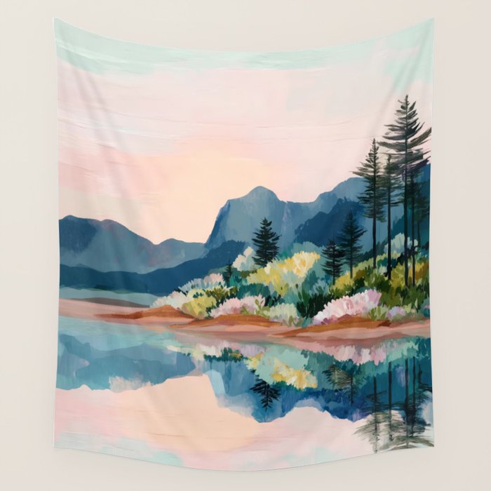 Pastel Lake Reflections Wall Tapestry Gallery Image 1