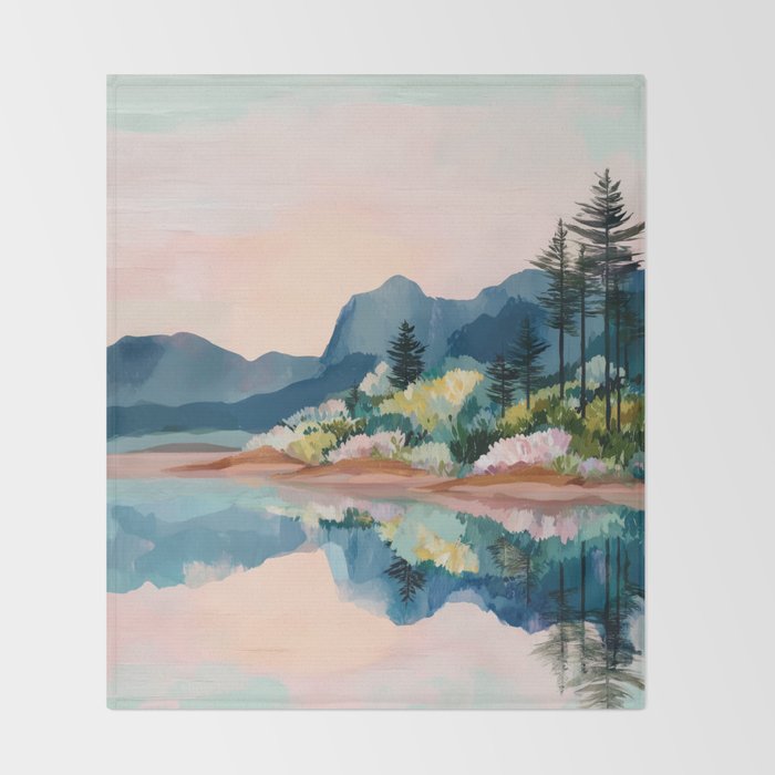 Pastel Lake Reflections Throw Blanket Gallery Image 2