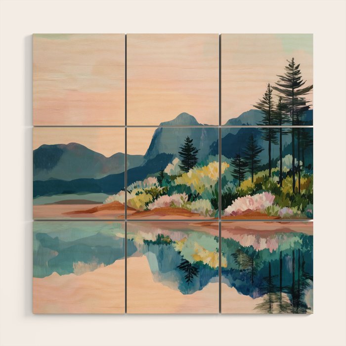 Pastel Lake Reflections Wood Wall Art Gallery Image 1