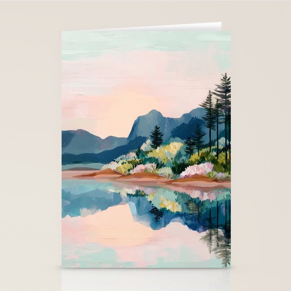 Pastel Lake Reflections Stationery Card Gallery Image 1