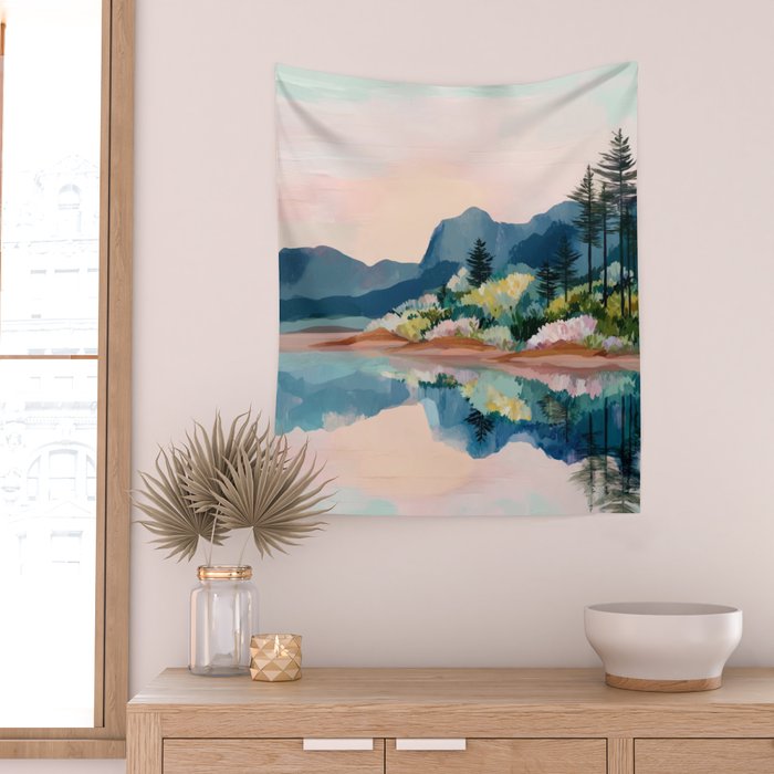 Pastel Lake Reflections Wall Tapestry Gallery Image 2