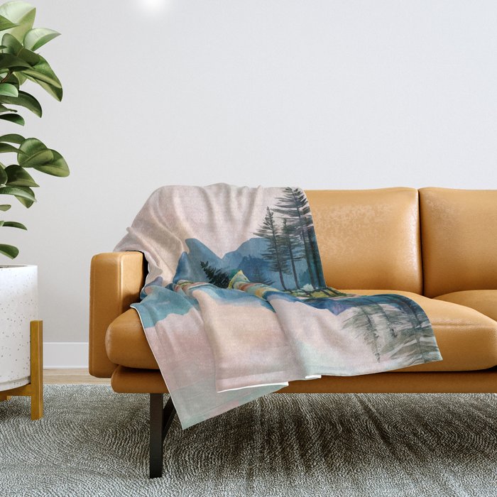 Pastel Lake Reflections Throw Blanket Gallery Image 1