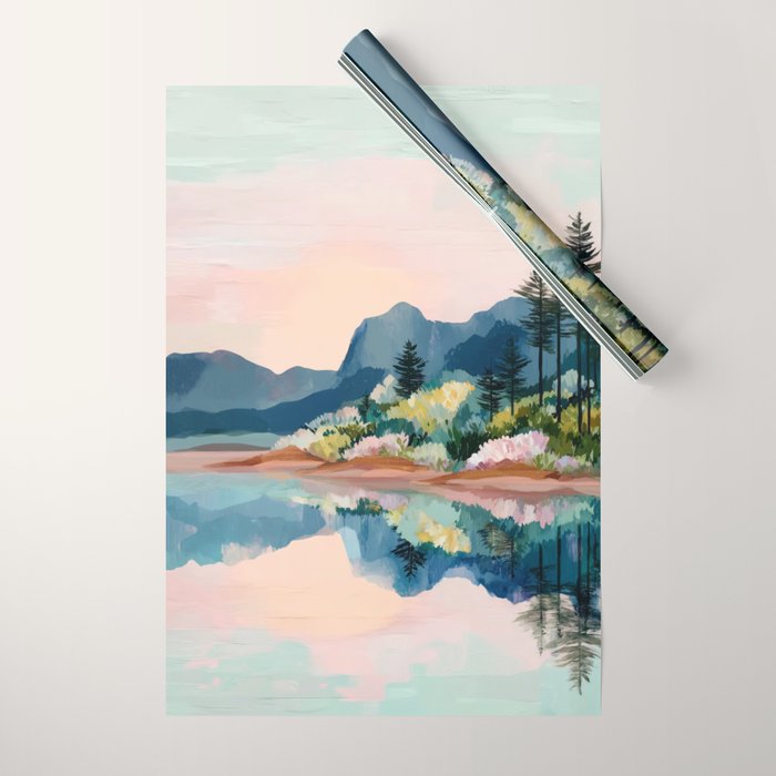 Pastel Lake Reflections Wrapping Paper Gallery Image 1
