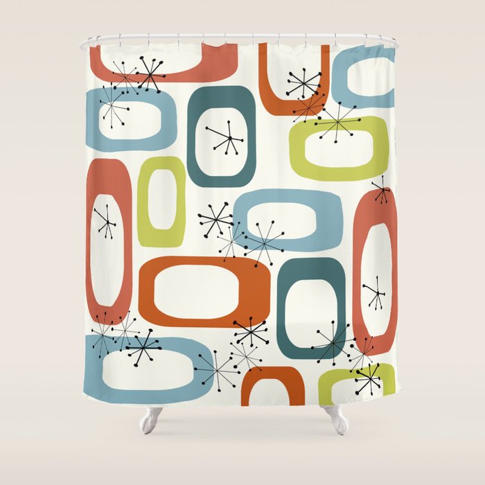 Mid Century Modern Shapes 1950s colors  Shower Curtain Gallery Image 1