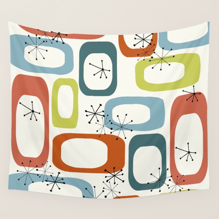 Mid Century Modern Shapes 1950s colors  Wall Tapestry Gallery Image 1