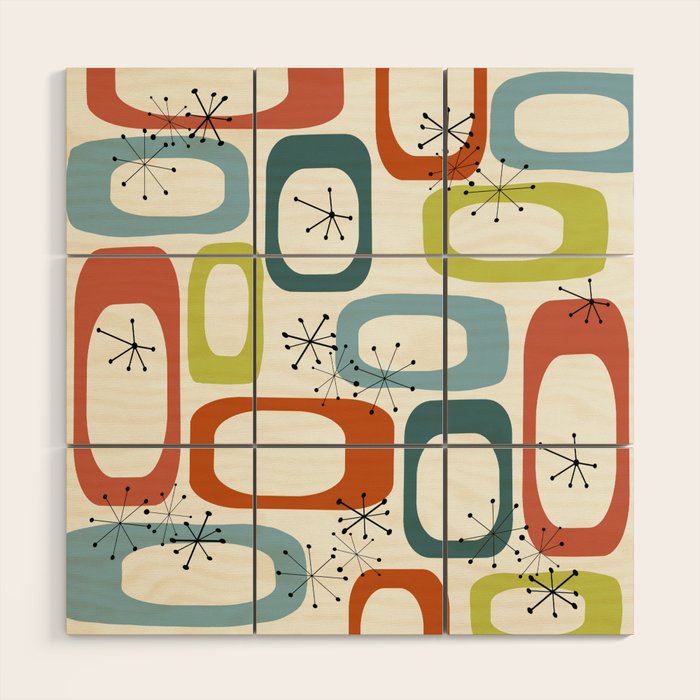 Mid Century Modern Shapes 1950s colors  Wood Wall Art