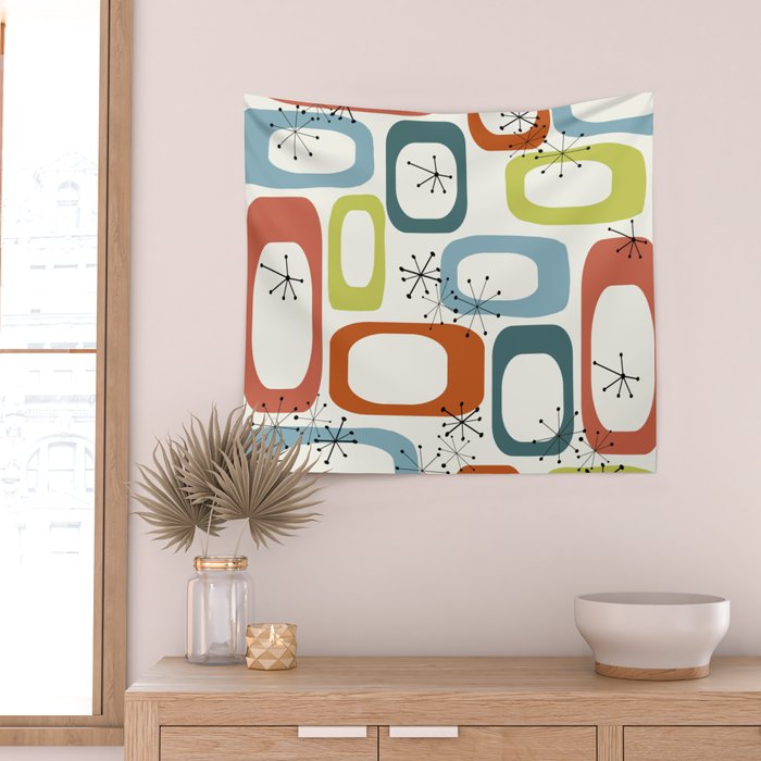 Mid Century Modern Shapes 1950s colors  Wall Tapestry Gallery Image 2