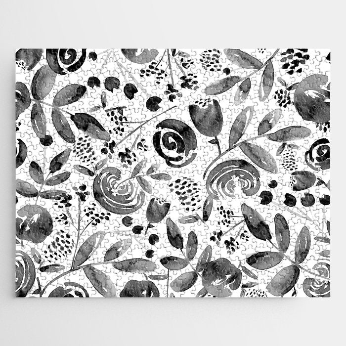 Bountiful Bouquet Black Watercolor Jigsaw Puzzle Gallery Image 1