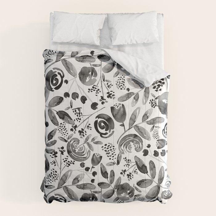 Bountiful Bouquet Black Watercolor Comforter Gallery Image 6
