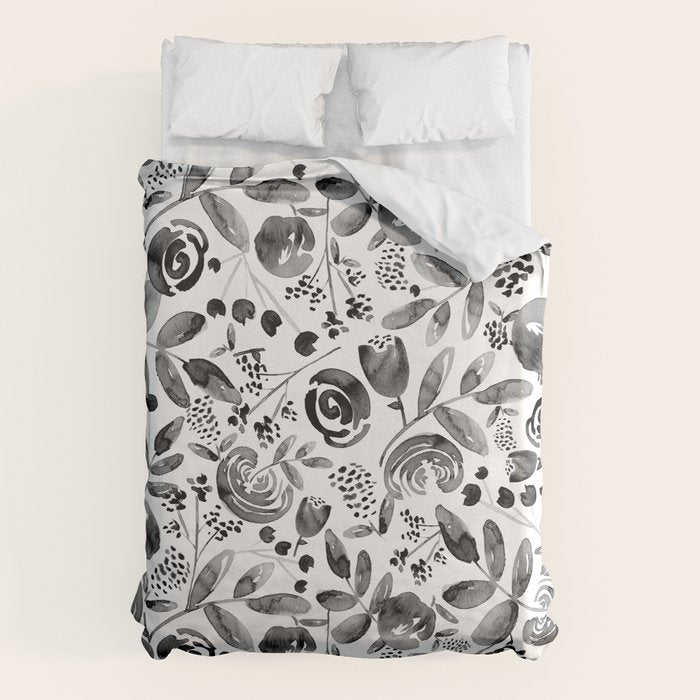 Bountiful Bouquet Black Watercolor Duvet Cover Gallery Image 6