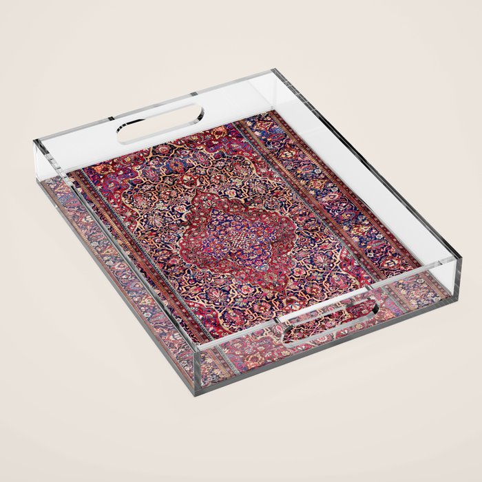 Kashan Central Persian Silk Rug Print Acrylic Tray Gallery Image 1