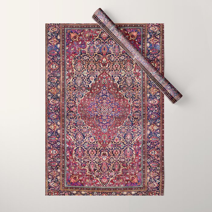 Kashan Central Persian Silk Rug Print Wrapping Paper Gallery Image 1