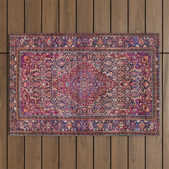 Kashan Central Persian Silk Rug Print Outdoor Rug Gallery Image 1