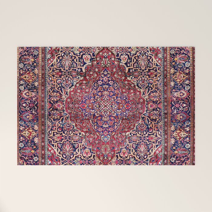 Kashan Central Persian Silk Rug Print Welcome Mat Gallery Image 1
