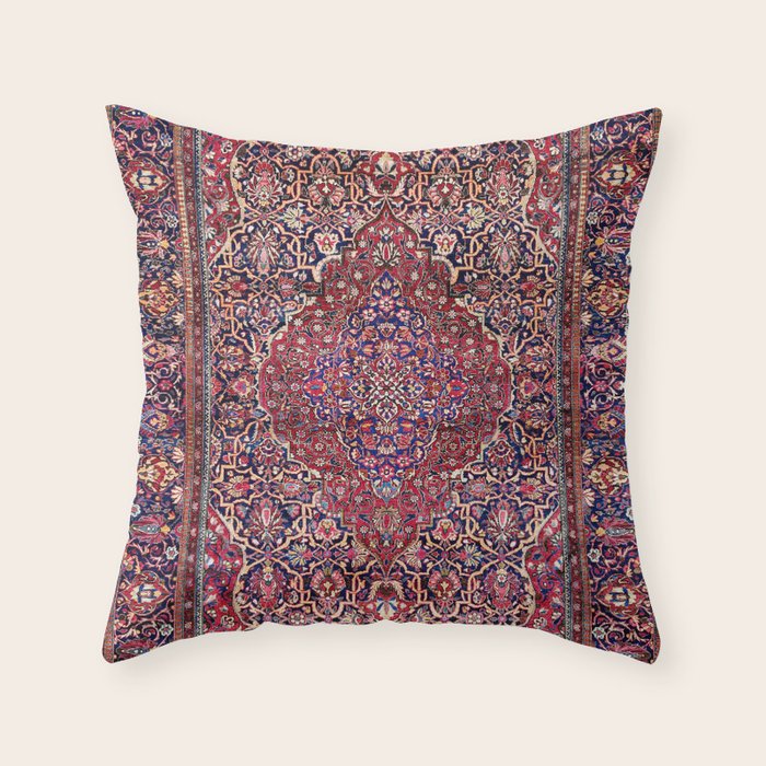 Kashan Central Persian Silk Rug Print Throw Pillow Gallery Image 6