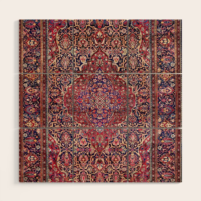 Kashan Central Persian Silk Rug Print Wood Wall Art Gallery Image 1
