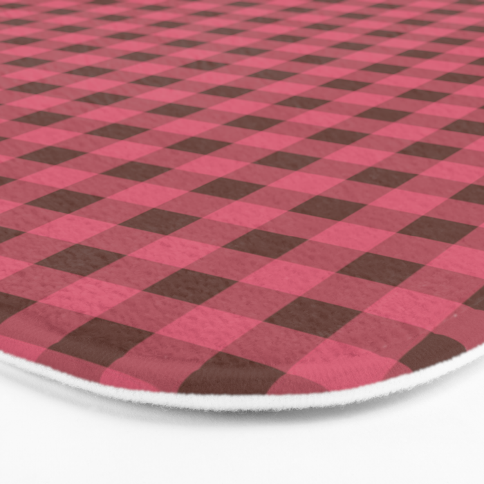Gingham Check Eclectic Plaid Pattern in Pink and Brown Bath Mat Gallery Image 3
