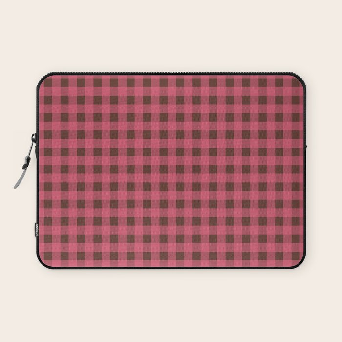 Gingham Check Eclectic Plaid Pattern in Pink and Brown Laptop Sleeve Gallery Image 1
