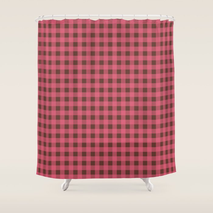Gingham Check Eclectic Plaid Pattern in Pink and Brown Shower Curtain Gallery Image 1