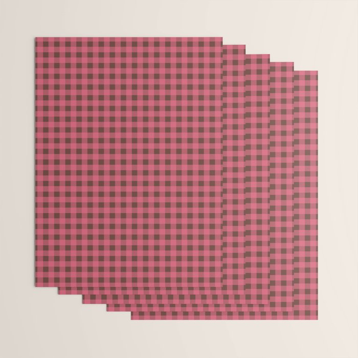 Gingham Check Eclectic Plaid Pattern in Pink and Brown Wrapping Paper Gallery Image 3