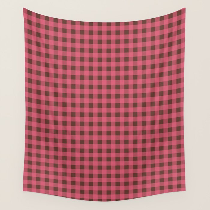 Gingham Check Eclectic Plaid Pattern in Pink and Brown Wall Tapestry Gallery Image 4