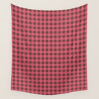 Gingham Check Eclectic Plaid Pattern in Pink and Brown Wall Tapestry Gallery Image 4