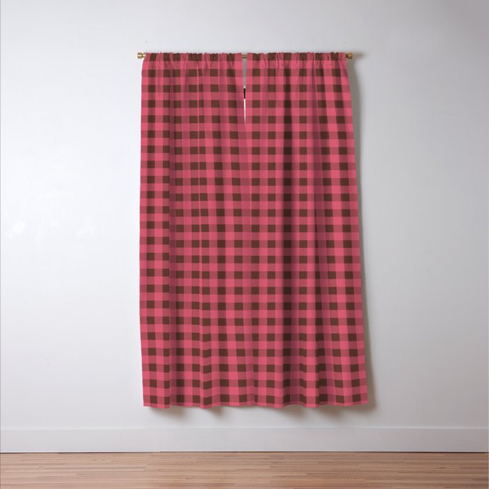 Gingham Check Eclectic Plaid Pattern in Pink and Brown Window Curtain Gallery Image 3