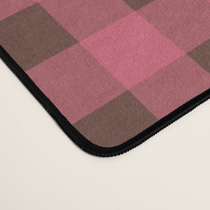 Gingham Check Eclectic Plaid Pattern in Pink and Brown Desk Mat Gallery Image 4