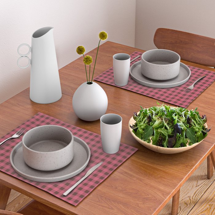 Gingham Check Eclectic Plaid Pattern in Pink and Brown Placemat Gallery Image 2