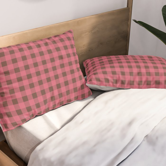 Gingham Check Eclectic Plaid Pattern in Pink and Brown Pillow Sham Gallery Image 2