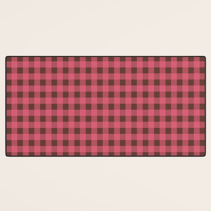 Gingham Check Eclectic Plaid Pattern in Pink and Brown Desk Mat Gallery Image 3