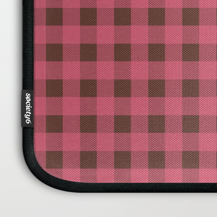 Gingham Check Eclectic Plaid Pattern in Pink and Brown Laptop Sleeve Gallery Image 3