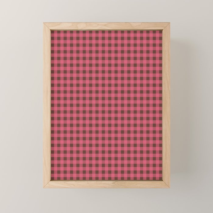 Gingham Check Eclectic Plaid Pattern in Pink and Brown Mini Art Print Gallery Image 1