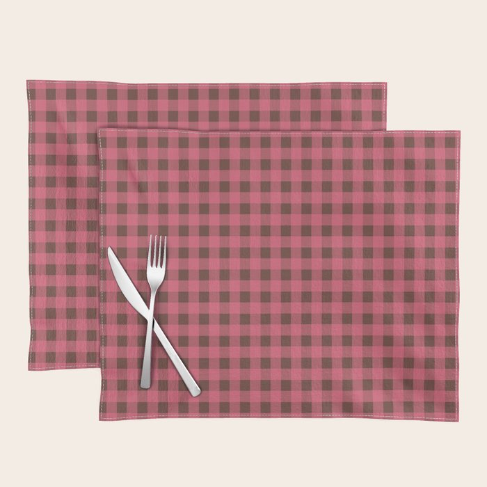 Gingham Check Eclectic Plaid Pattern in Pink and Brown Placemat Gallery Image 1
