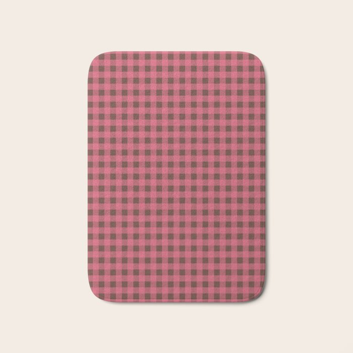 Gingham Check Eclectic Plaid Pattern in Pink and Brown Bath Mat Gallery Image 1