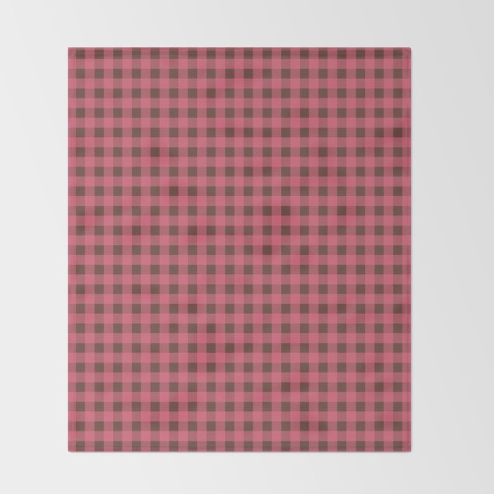Gingham Check Eclectic Plaid Pattern in Pink and Brown Throw Blanket Gallery Image 2