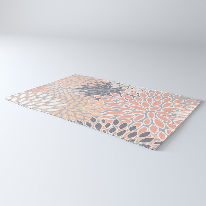 Flowers Abstract Print, Coral, Peach, Gray Rug Gallery Image 3