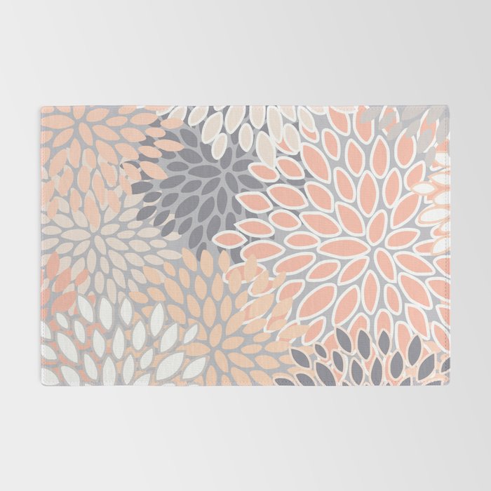 Flowers Abstract Print, Coral, Peach, Gray Rug Gallery Image 2