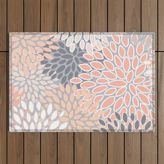 Flowers Abstract Print, Coral, Peach, Gray Outdoor Rug Gallery Image 1