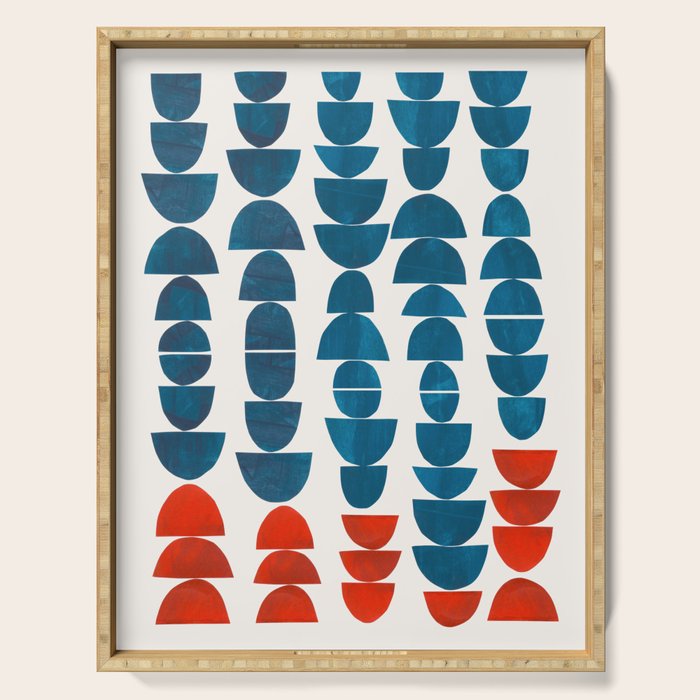 Teal Jewels Minimalist Minimal Abstract Mid Century Modern Paper Collage Shapes Serving Tray Gallery Image 1
