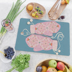 Pink Snowflake Mittens and Hearts on Blue Winter Pattern Cutting Board Gallery Image 2