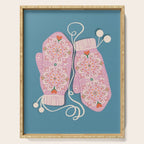 Pink Snowflake Mittens and Hearts on Blue Winter Pattern Serving Tray Gallery Image 1