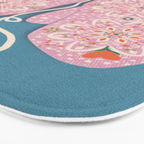 Pink Snowflake Mittens and Hearts on Blue Winter Pattern Bath Mat Gallery Image 3
