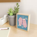 Pink Snowflake Mittens and Hearts on Blue Winter Pattern Mini Art Print Gallery Image 2