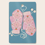 Pink Snowflake Mittens and Hearts on Blue Winter Pattern Cutting Board Gallery Image 1
