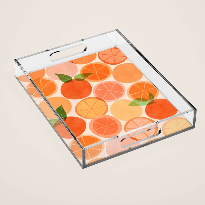 Sunny Oranges Tropical Fruit Illustration Acrylic Tray Gallery Image 1